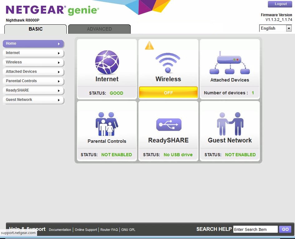 NETGEAR R8000P Home page