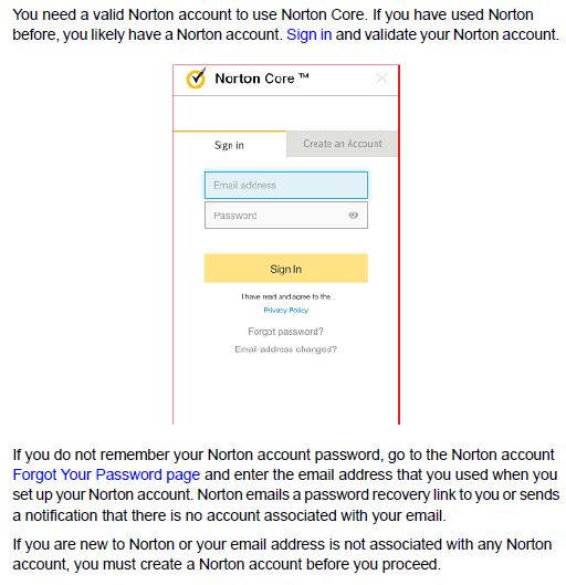 Norton account required