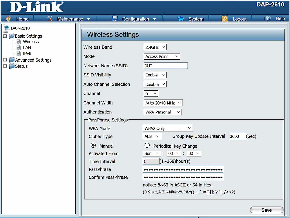 D-Link DAP-2610 web admin