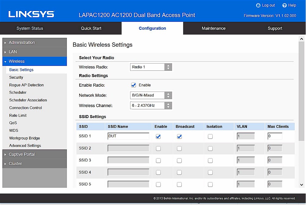 Linksys LAPAC1200 admin GUI