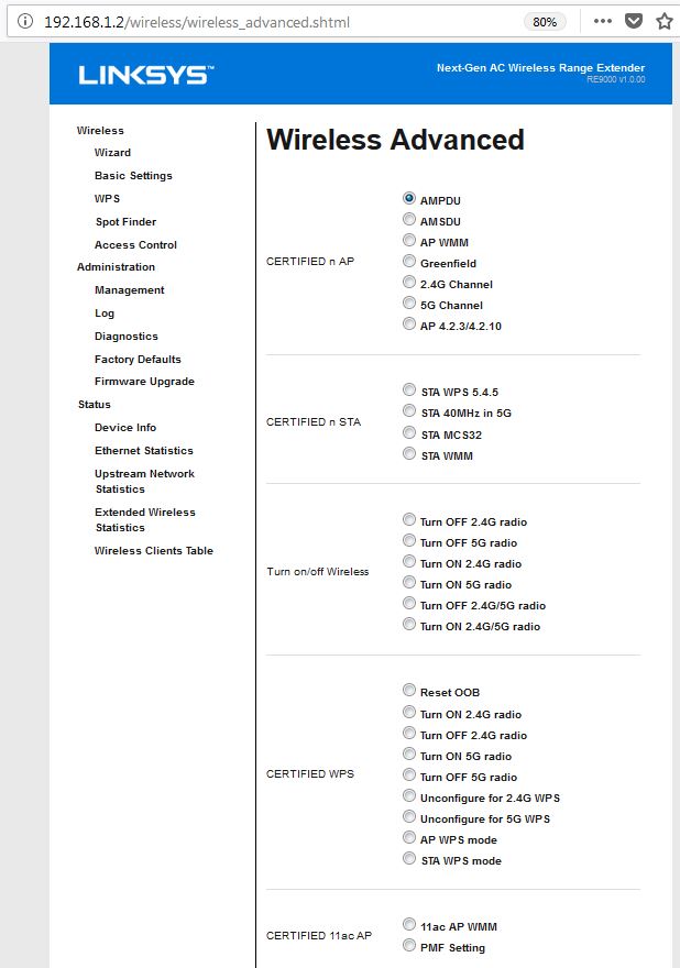 Hidden advanced wireless settings