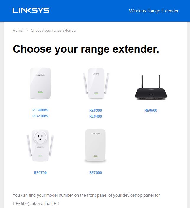 Unhelpful nline extender.linksys.com page