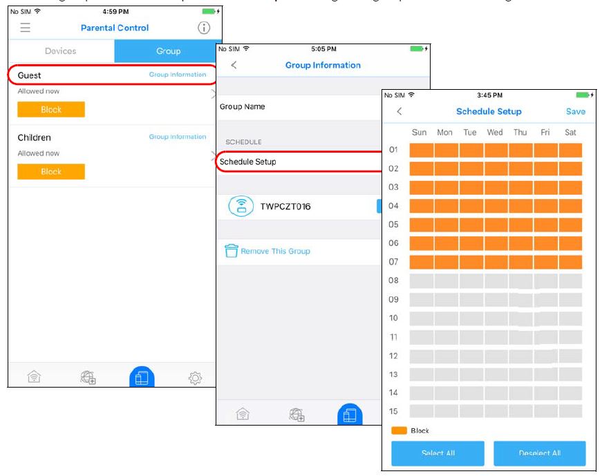 Scheduling internet access by group