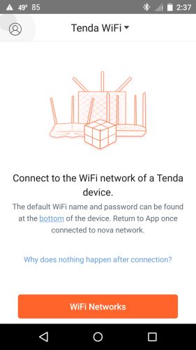 Tenda Nova No Connection screen