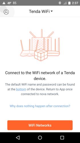 Tenda Nova No Connection screen