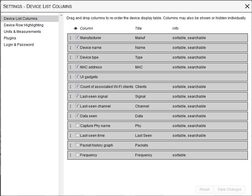 Device List Columns setting