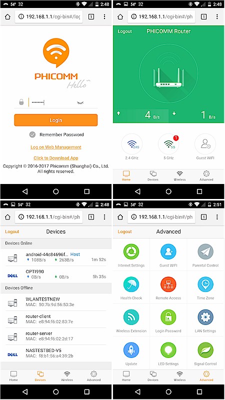 Phicomm K3C admin using an Android phone