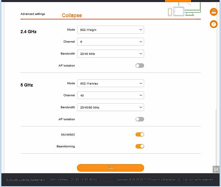 K3C advanced wireless settings