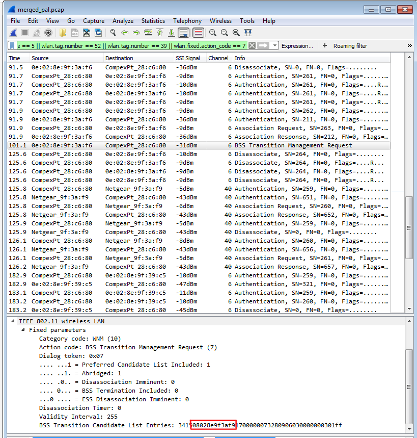 Packet capture - 11v influenced roam