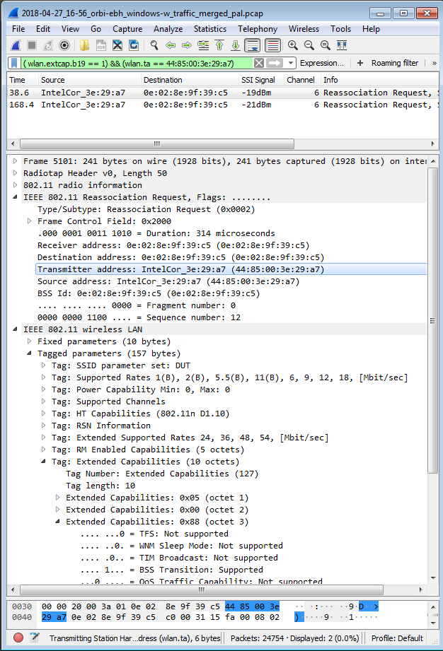 Using STA MAC address to find 11v support