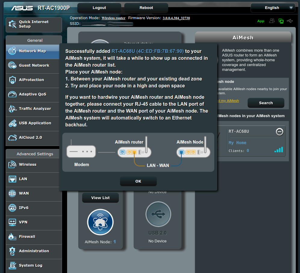 Adding my first AiMesh Node was quick and easy