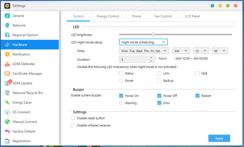 ASUSTOR ADM 3.0 Settings