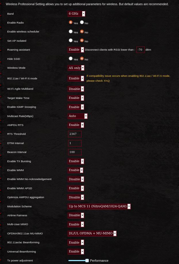 ASUS GT-AXE11000 6 GHz "Professional" settings